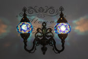 Turkish Mosaic Double Wall Sconce, With Medium Globes, Upward - TurkishLights.NET