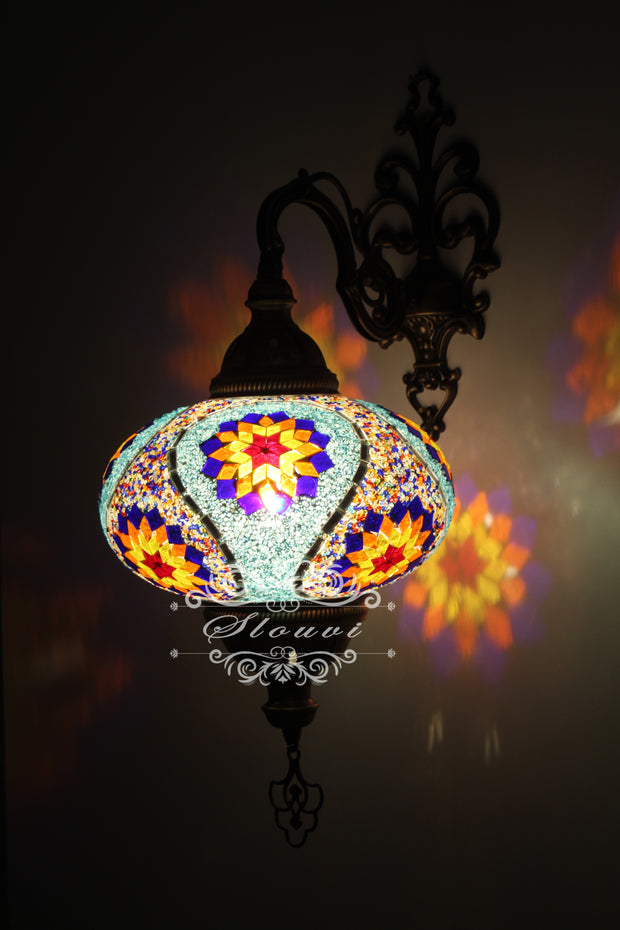 Turkish Mosaic Wall Sconce, With Extra Large Globes - TurkishLights.NET