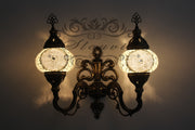 Turkish Mosaic Double Wall Sconce, With Medium Globes, Upward - TurkishLights.NET