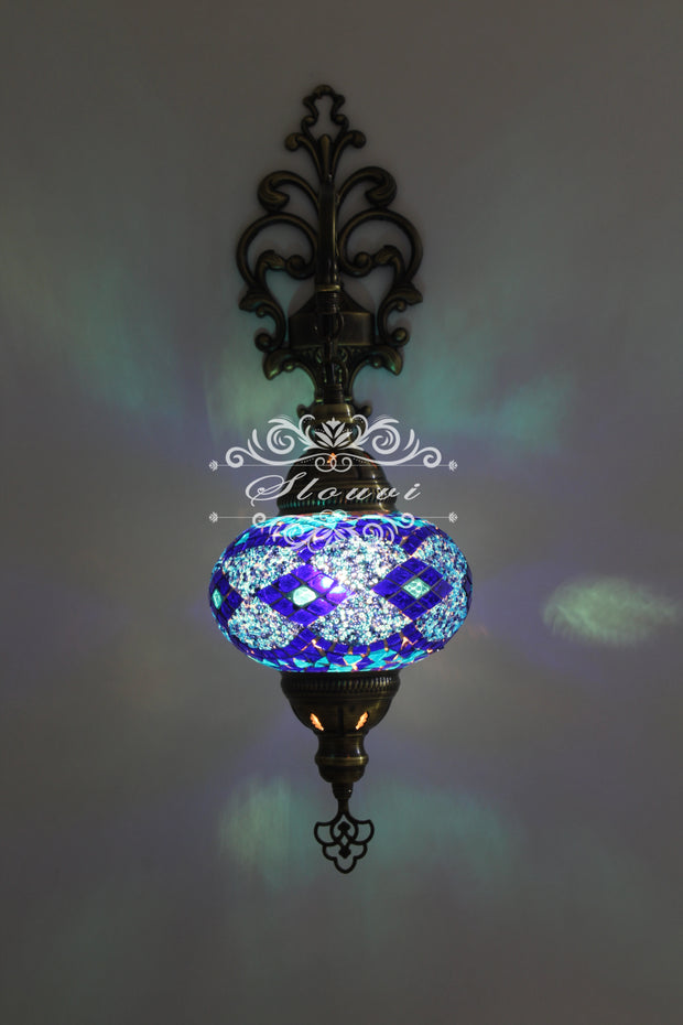 Turkish Mosaic  Wall Sconce, With Large Globe - TurkishLights.NET