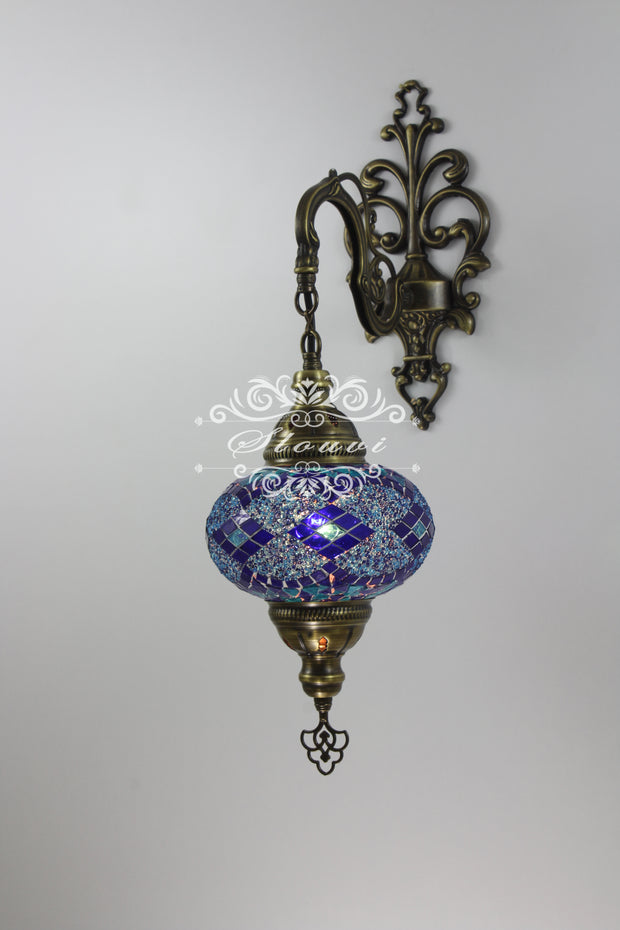 Turkish Mosaic  Wall Sconce, With Large Globe - TurkishLights.NET