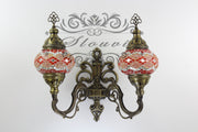 Turkish Mosaic Double Wall Sconce, With Medium Globes, Upward - TurkishLights.NET