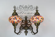 Turkish Mosaic Double Wall Sconce, With Large Globes, Upward - TurkishLights.NET