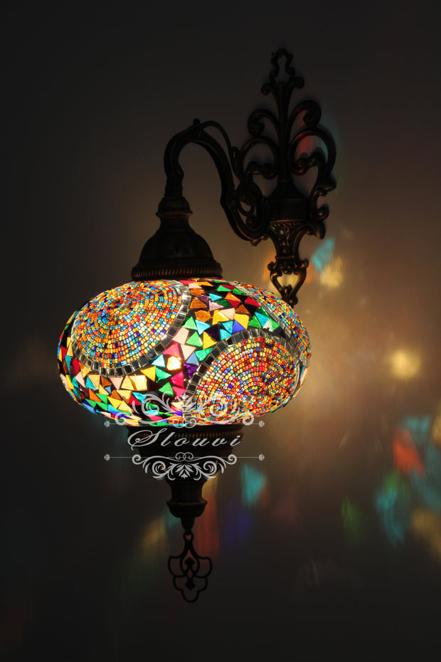 Turkish Mosaic Wall Sconce, With Extra Large Globes - TurkishLights.NET