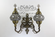 Turkish Mosaic Double Wall Sconce, With Medium Globes, Upward - TurkishLights.NET