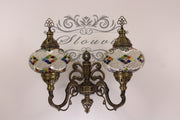 Turkish Mosaic Double Wall Sconce, With Large Globes, Upward - TurkishLights.NET