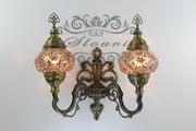 Turkish Mosaic Double Wall Sconce, With Medium Globes, Upward - TurkishLights.NET