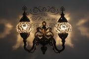 Turkish Mosaic Double Wall Sconce, With Medium Globes, Upward - TurkishLights.NET