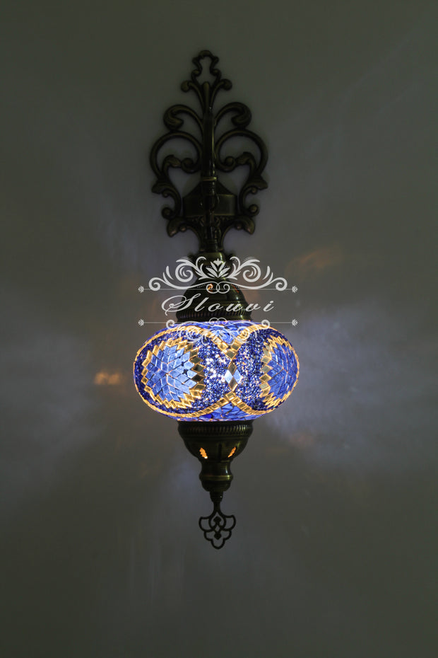 Turkish Mosaic  Wall Sconce, With Large Globe - TurkishLights.NET