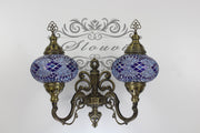 Turkish Mosaic Double Wall Sconce, With Large Globes, Upward - TurkishLights.NET