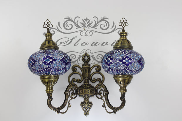 Turkish Mosaic Double Wall Sconce, With Large Globes, Upward - TurkishLights.NET