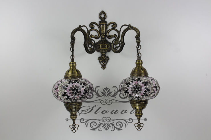 Turkish Mosaic Double Wall Sconce, With Large Globes - TurkishLights.NET