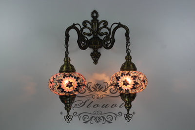 Turkish Mosaic Double Wall Sconce, With Large Globes - TurkishLights.NET