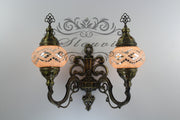 Turkish Mosaic Double Wall Sconce, With Medium Globes, Upward - TurkishLights.NET