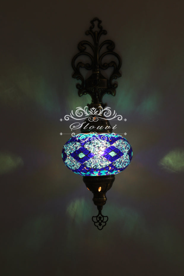 Turkish Mosaic  Wall Sconce, With Large Globe - TurkishLights.NET