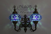 Turkish Mosaic Double Wall Sconce, With Large Globes, Upward - TurkishLights.NET