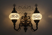 Turkish Mosaic Double Wall Sconce, With Medium Globes, Upward - TurkishLights.NET