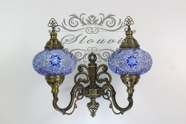 Turkish Mosaic Double Wall Sconce, With Large Globes, Upward - TurkishLights.NET