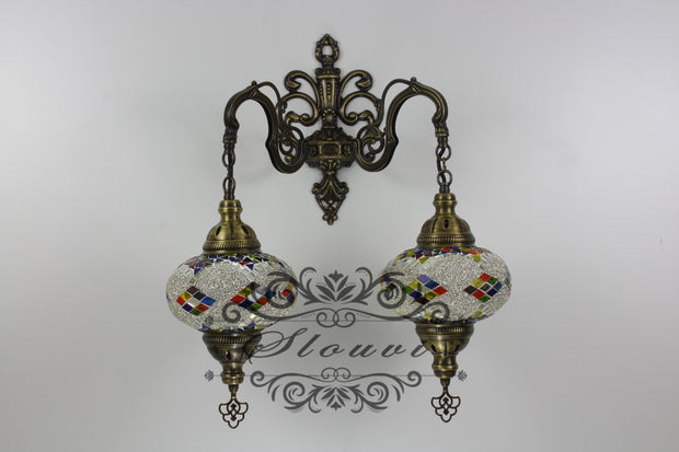 Turkish Mosaic Double Wall Sconce, With Large Globes - TurkishLights.NET