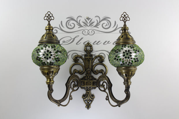 Turkish Mosaic Double Wall Sconce, With Medium Globes, Upward - TurkishLights.NET