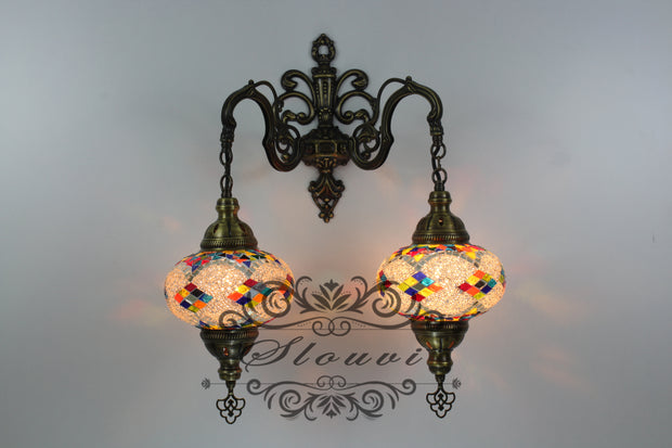 Turkish Mosaic Double Wall Sconce, With Large Globes - TurkishLights.NET