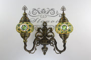 Turkish Mosaic Double Wall Sconce, With Medium Globes, Upward - TurkishLights.NET