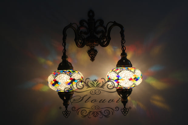 Turkish Mosaic Double Wall Sconce, With Large Globes - TurkishLights.NET