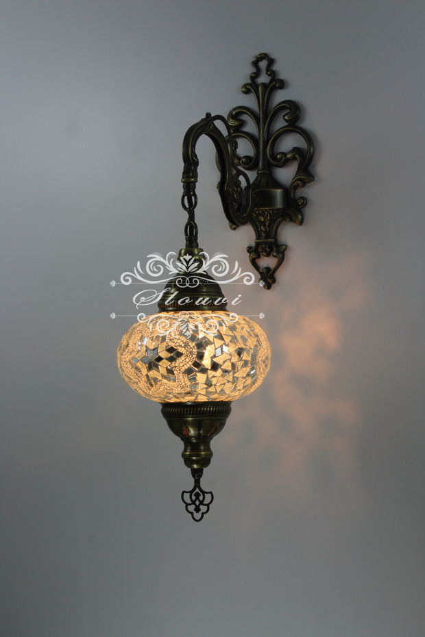 Turkish Mosaic  Wall Sconce, With Large Globe - TurkishLights.NET