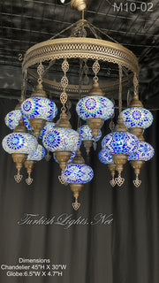 15-BALL TURKISH SULTAN MOSAIC CHANDELIER, LARGE GLOBES,  9 TO CHOOSE