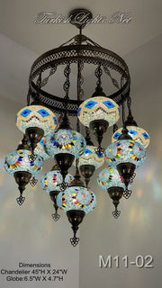 11-BALL TURKISH SULTAN MOSAIC CHANDELIER, LARGE GLOBES ID: M11-02