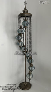 9 BALL TURKISH MOSAIC FLOOR LAMP WITH LARGE GLOBES ID: F9-31