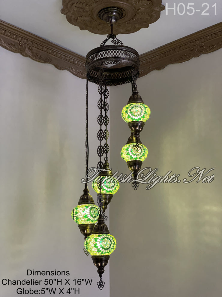 5 (M) BALL TURKISH WATER DROP MOSAIC CHANDELIER WİTH MEDIUM GLOBES H05-21