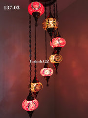 Turkish Mosaic Chandelier with 7 Large- BALL (Swag cable option),ID: 137 - TurkishLights.NET