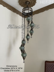 7 (M) BALL TURKISH WATER DROP MOSAIC CHANDELIER WİTH MEDIUM GLOBES H07-21