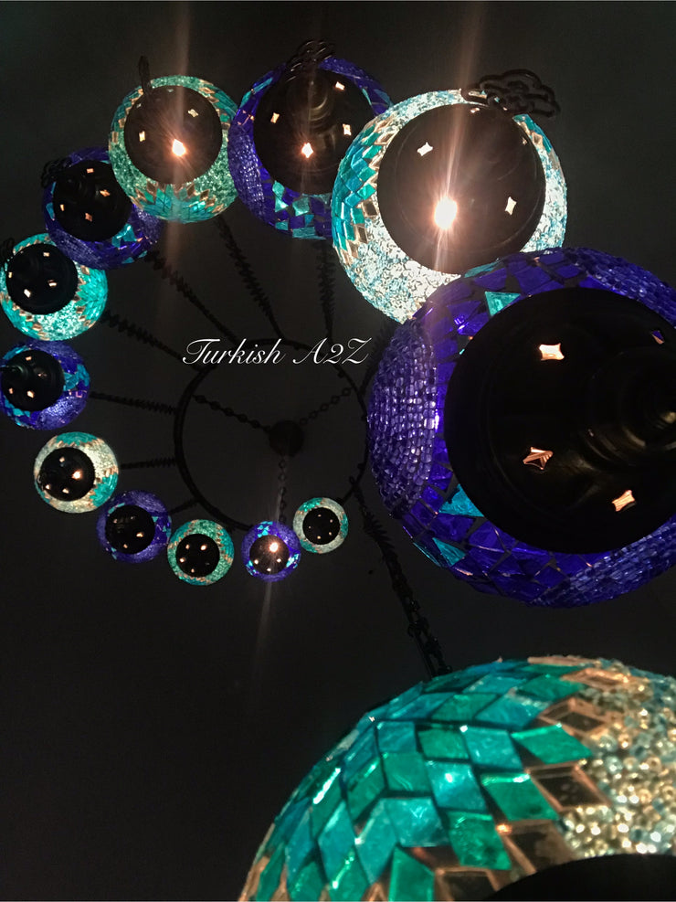 Turkish Mosaic Chandelier with 13  MEDIUM GLOBES, ID:154 - TurkishLights.NET