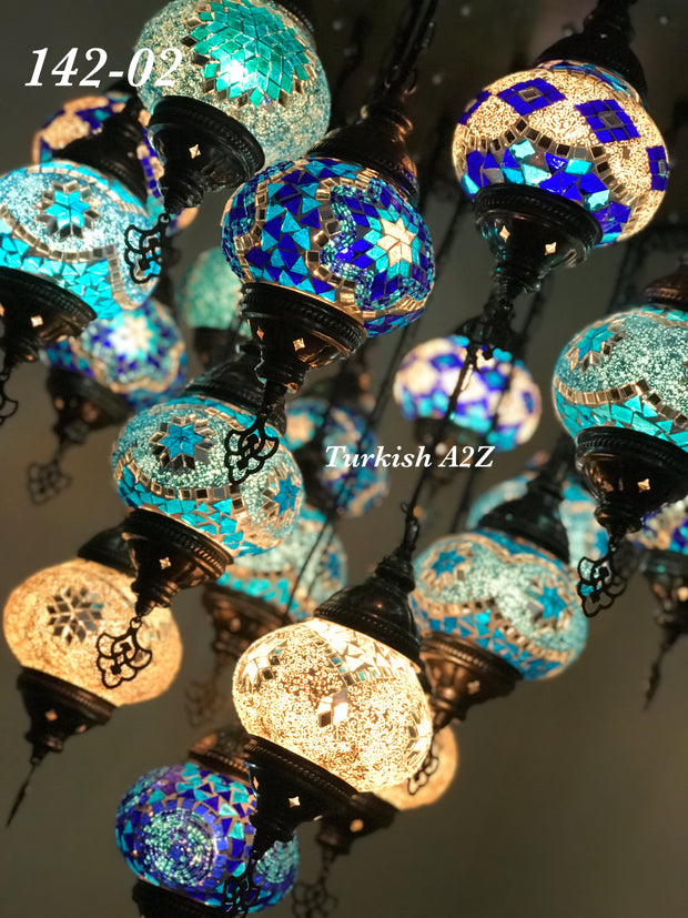 Turkish Mosaic Chandelier With 21 Medium Globes (with remote) ,ID: 142, FREE SHIPPING - TurkishLights.NET