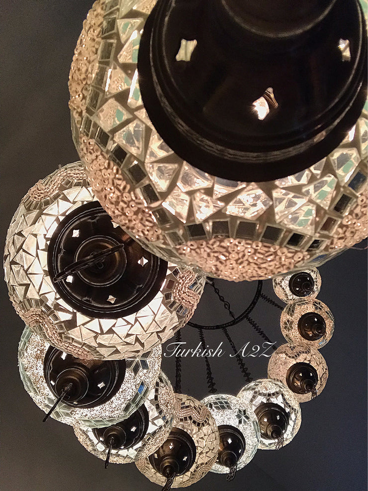 Turkish Mosaic Chandelier with 13 Large Globes (water drop model) , ID:152 - TurkishLights.NET