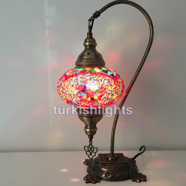 SWAN NECK MOSAIC TABLE LAMP, LARGE GLOBE - TurkishLights.NET