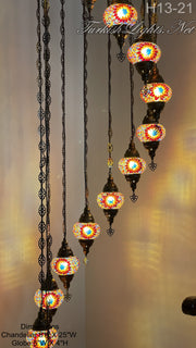 13 (M) BALL TURKISH WATER DROP MOSAIC CHANDELIER WİTH MEDIUM GLOBES H11-21