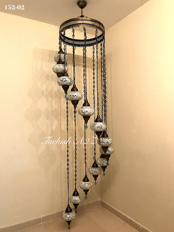 Turkish Mosaic Chandelier with 13 Large Globes (water drop model) , ID:152 - TurkishLights.NET