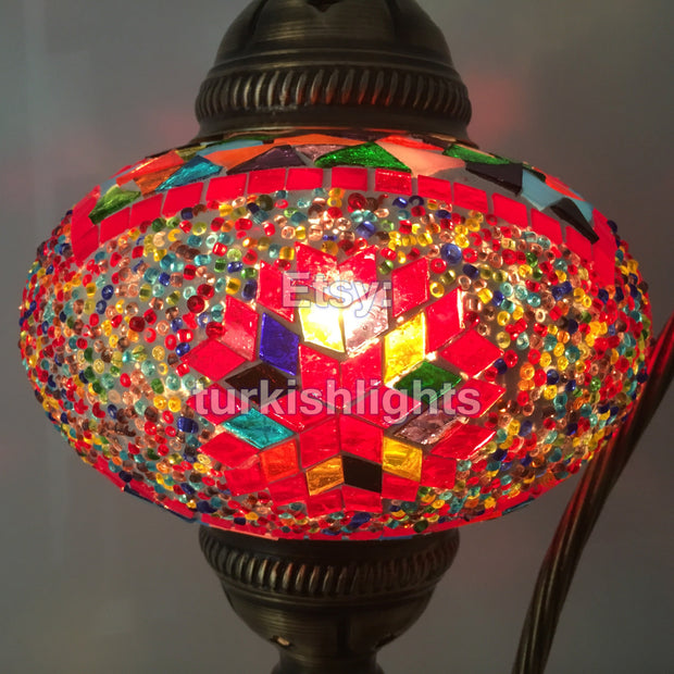 SWAN NECK MOSAIC TABLE LAMP, LARGE GLOBE - TurkishLights.NET