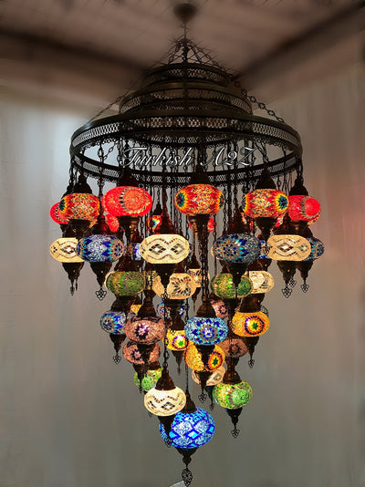 Turkish Mosaic Chandelier With 51  Large Globes  ,ID: 153, FREE SHIPPING - TurkishLights.NET