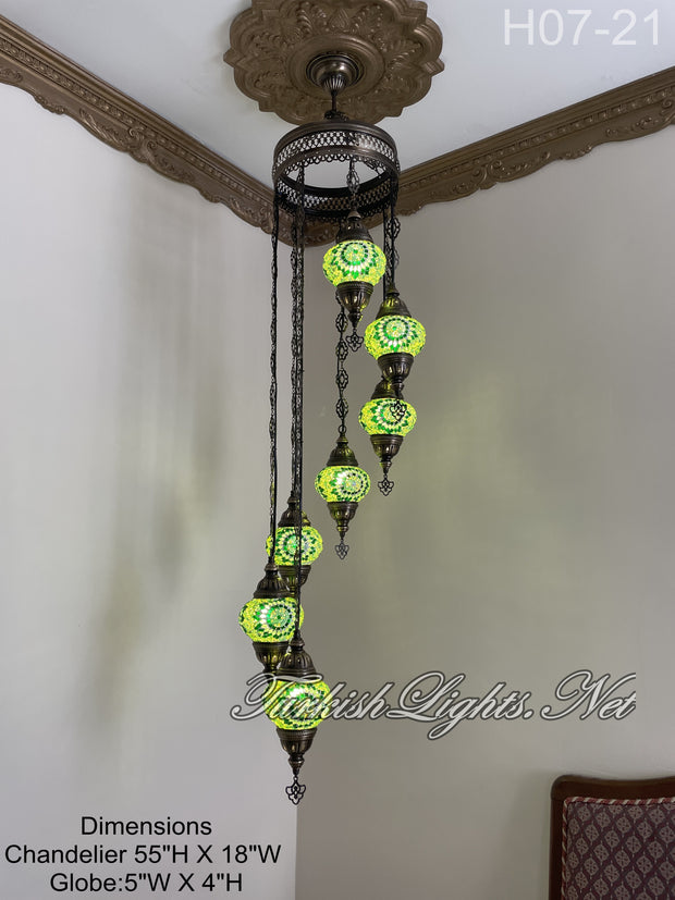 7 (M) BALL TURKISH WATER DROP MOSAIC CHANDELIER WİTH MEDIUM GLOBES H07-21