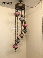 Turkish Mosaic Chandelier with 7 Large- BALL (Swag cable option),ID: 137 - TurkishLights.NET