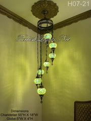 7 (M) BALL TURKISH WATER DROP MOSAIC CHANDELIER WİTH MEDIUM GLOBES H07-21