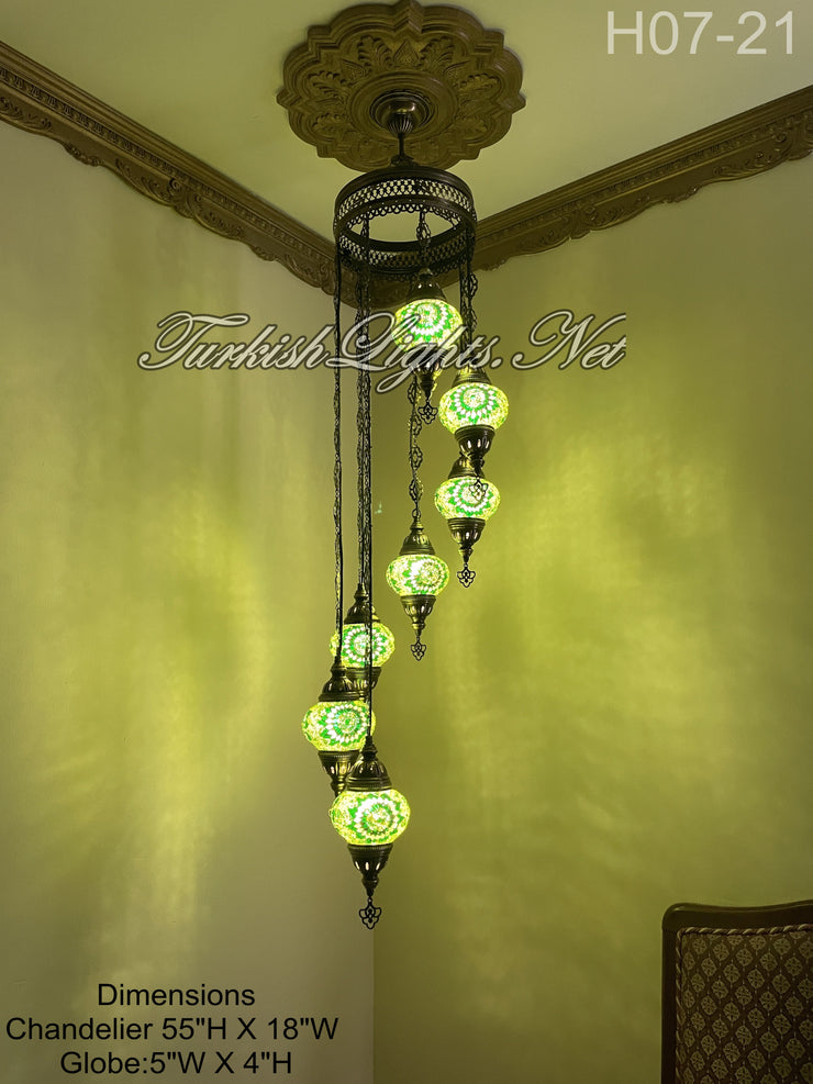7 (M) BALL TURKISH WATER DROP MOSAIC CHANDELIER WİTH MEDIUM GLOBES 10 TO CHOOSE