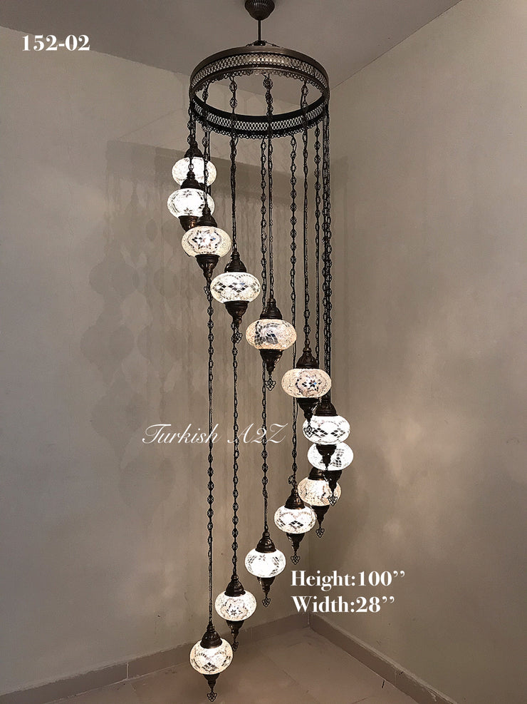 Turkish Mosaic Chandelier with 13 Large Globes (water drop model) , ID:152 - TurkishLights.NET