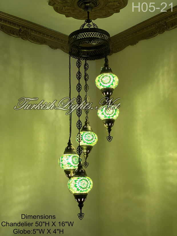 5 (M) BALL TURKISH WATER DROP MOSAIC CHANDELIER WİTH MEDIUM GLOBES H05-21