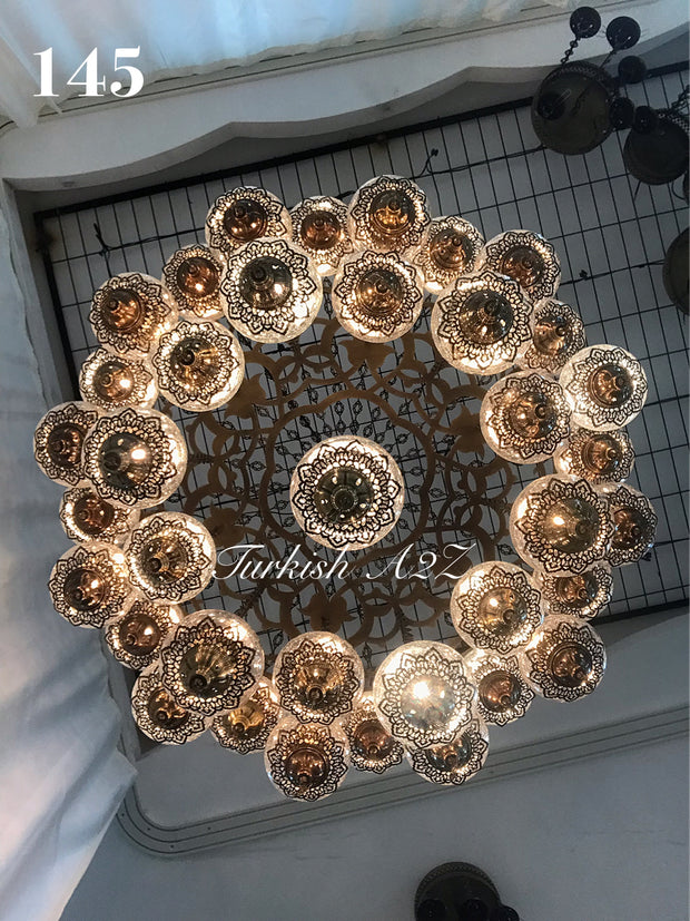 Turkish Mosaic Chandelier With 37 Large Globes  ,ID: 145, FREE SHIPPING - TurkishLights.NET