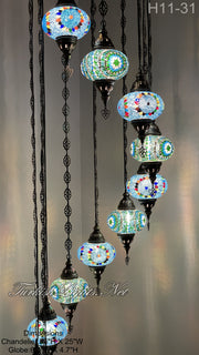 11 (L) BALL TURKISH WATER DROP MOSAIC CHANDELIER WİTH LARGE GLOBES H11-31
